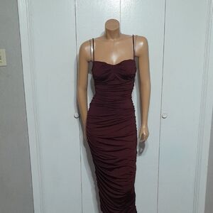 Elegant Burgundy Ruched Dress